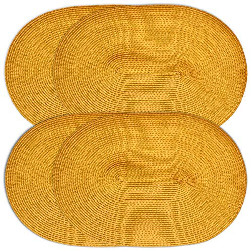 CAIT CHAPMAN HOME COLLECTION Platzdeckchen aus geflochtenem Polypropylen-Kunststoff, oval, gelb, 4 Stück