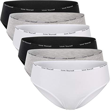 Celodoro Damen Slip (6er Pack) Bikini-Slip mit schmalem Ziergummi und Schriftzug - Classic Mix M