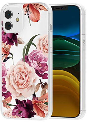 Sidande Case for iPhone 12 Mini 2020 Case for Girls Women, Shockproof Clear Floral Soft Flexible TPU Slim Phone Protective Case Cover for iPhone 12 Mini 5.4 inch (Purple Flower)
