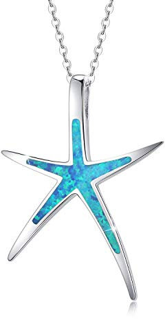 JFASHOP Seestern Halskette Damen 925 Sterling Silber Seestern Opal Kette Tier Anhänger Seestern Muttertags Valentinstag für Mädchen Frauen Kinder Mama Frau Freundin Tochter