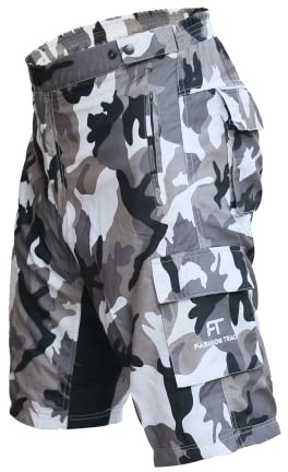 Fashion Track MTB Shorts - Inner Padded, Baggy, Breathable Mens Mountain Bike Shorts - 6 Pockets Cycle Shorts for Cycling, Running, Hiking and Outdoor Lifestyle (XXL, Grey Camo)