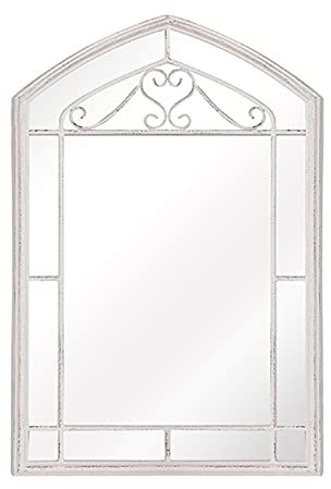 ilifehome Spiegel fensteroptik, Eisenrahmen-Wandspiegel für Schlafzimmer, Wohnzimmer, Eingangsdekorationsspiegel, 62×40×2.5cm (Weiß, Gold)
