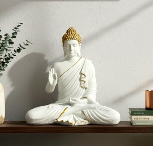 ESPLANADE Statua di Buddha in meditazione in resina, statua di idolo Murti, statua buddista tibetana – altezza 36,8 cm – grandi dimensioni | decorazione per la casa |