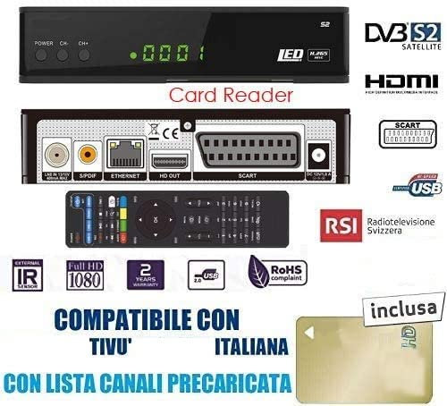 Decoder PER Tivu satellitare HD 1080p Compatibile Con Tessera Gold Inclusa Da Attivare S2 DVB-S2 HEVC H265 MAIN 10 .Telecomando 2 in 1