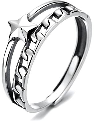 Banemi Eheringe Silber 925, Kleiner Finger Ring Damen Fünfzackiger Stern Open Gravur Hypoallergen Partnerring Hochzeitsgeschenk