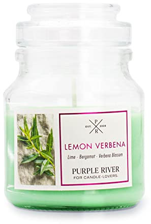 Purple River Große Duftkerze im Glas mit Deckel | Lemon Verbena | Duftkerze Zitrone | Kerzen lange Brenndauer | Sojawachskerze | Raumduft für Zuhause