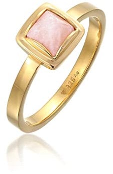 Elli PREMIUM Ring Damen Solitär Pyramid mit Rosa Quarz in 925 Sterling Silber vergoldet