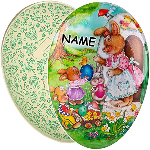 alles-meine.de GmbH Osterei/Ei zum befüllen Anzahl frei wählbar Hasen Mama & kleine Osterhasen - 15 cm - inkl. Name - Füll - Pappei - Deko Pappe Papp Pappeier Dekoei Pappos..