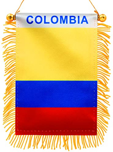 Anley Bandera de Colombia con flecos para colgar en ventana, 4 x 6 pulgadas, minibandera y decoración de espejo retrovisor de coche, con flecos y doble cara, bandera colombiana para colgar con ventosa