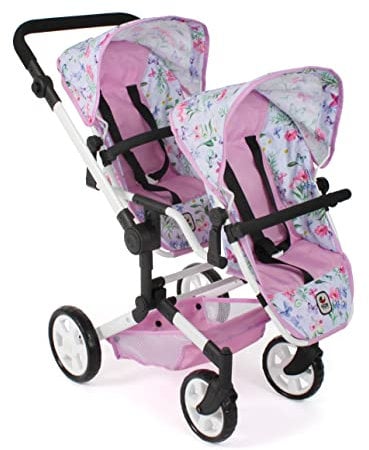 Bayer Chic 2000 - Cochecito para muñecas Linus Duo para niños de 4 a 8 años, Flores, Rosa 690-53