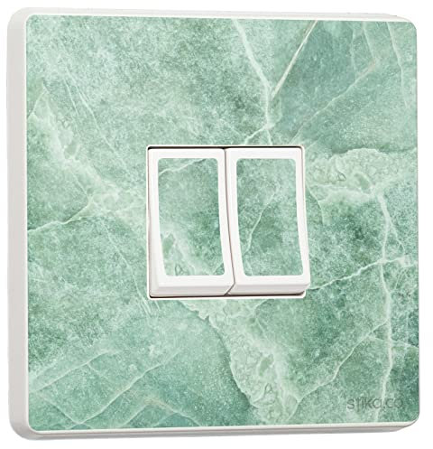 stika.co Pack of 2 Green Marble Effect, Single or Double Switch Fun Print Light Switch Sticker Vinyl Cover Skin (Double Switch)