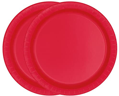 WedDecor Lot de 20 assiettes à dessert rondes jetables en carton rouge rubis de 18 cm pour pique-niques, mariage, barbecue, anniversaire, fête prénatale et événements de Noël