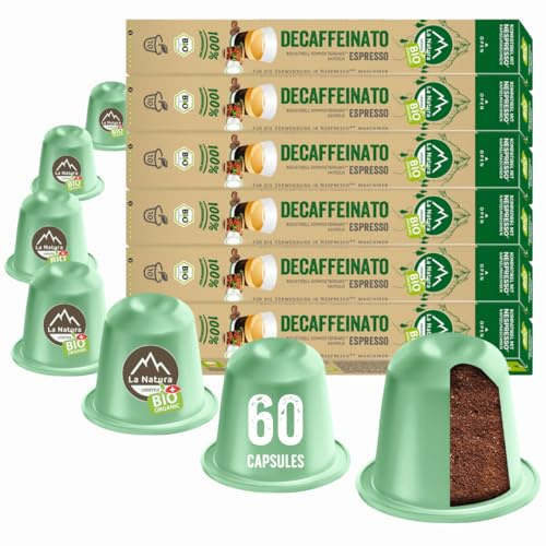 La Natura Lifestyle BIO KAFFEE DECAFFEINATO | 100% Industriell Kompostierbare² Kaffeekapseln | Umweltfreundlich | 60 Kaffeekapseln | für Nespresso®³ Kapselmaschinen
