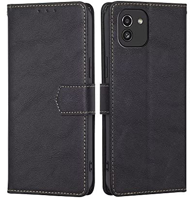 RankOne Hülle für Samsung Galaxy A03 (6.5 Inches) Handyhülle Aus Leder - Hülle mit Magnetverschluss - Schutzhülle - Schwarz