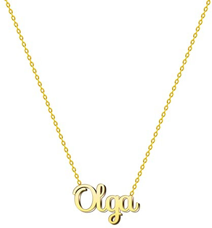 cotigo Namenskette aus Stahl – inklusive Karte mit schöner Bedeutung – silberner oder goldener Namensanhänger – personalisierte Geschenke für Frauen (Olga-Golden)