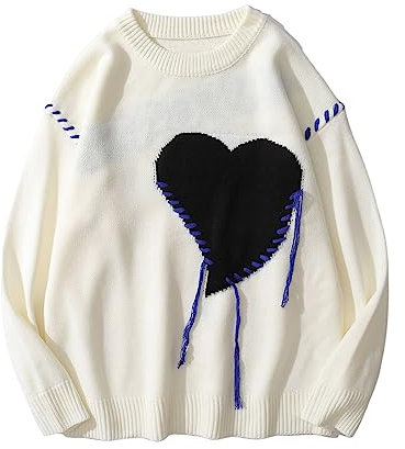 Yimoon Herren Oversized Graphic Sweater Unisex Langarm Strick Vintage Pullover Y2K Ästhetischer Pullover Tops, Weiss/opulenter Garten, L