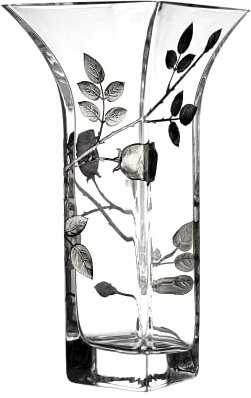 Vase carré en verre soufflé à la bouche décoré à la main Motif feuille de rose 22,5 cm