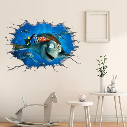 Aquarell Ozean Wandtattoo, Wandaufkleber 3D Fenster, Unter dem Meer Welt Leben Marine Tier Fisch Wand Dekoration, Wandbild Wohnzimmer Schlafzimmer Kinderzimmer Deko Badzimmer (Schildkröte)