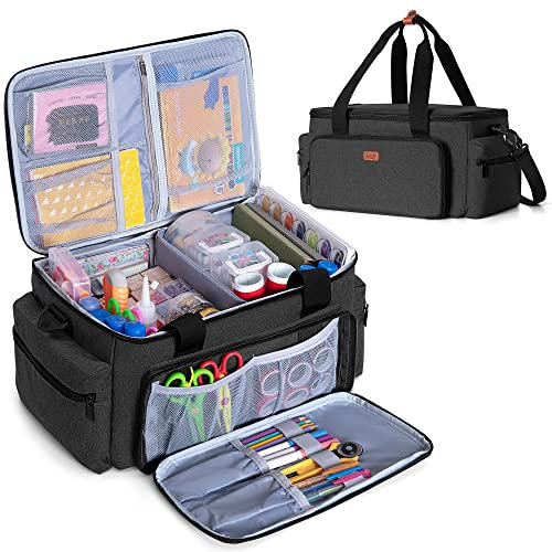 Luxja High Capacity Craft Bag with Shoulder Strap, Craft Tote for Art, Scrapbooking or Sewing Supplies (Bag Only), Black