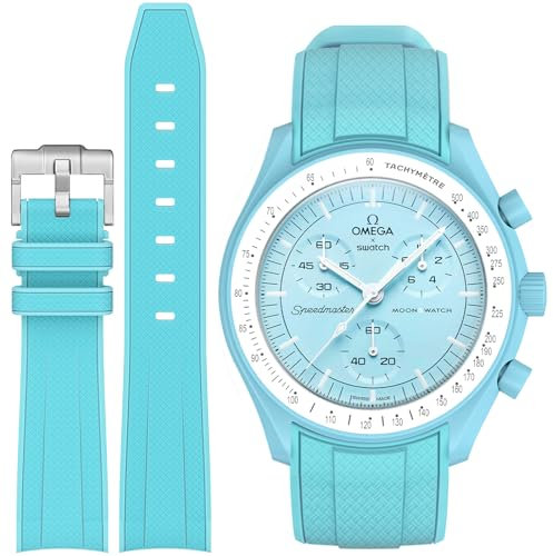 Armband für Moonswatch Swatch,Silikon Ersatzband Armband Verstellbares Weiches Silikonband, Uhrenarmband Armbänder Sports Wrist Band für Omega X Swatch Armband zubehör (Hellblau)
