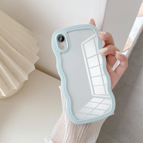UEEBAI Case for iPhone XR Phone Case, Clear Cute Simple Wave Frame Curvy Slim Fit Shockproof Protective Phone Bumper Cover Translucent Soft Pretty Anti-Scratch TPU Case - Baby Blue