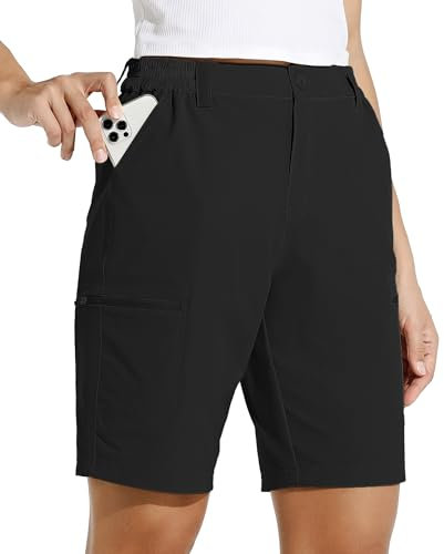 WILLIT Damen Shorts Wanderhose Kurze Hose Sommer Cargohose Radhose Stretch Sporthose Golfshorts Schnelltrocken Wander Outdoor Leichte Reise Shorts mit Taschen Schwarz M