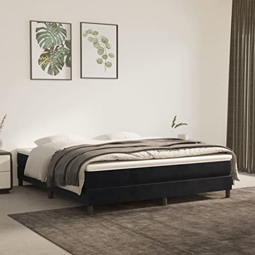 CIADAZ Boxspringbett mit Matratze Schwarz 160x200 cm Samt, Bettrahmen, Bettgestell, Betten, Bed Frame, Gästebett, Schlafzimmerbett