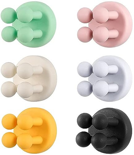 Cisixin 6 Piezas Ganchos Adhesivos para Pared, Gancho de Color para Naño, Soporte Cepillo de Dientes de Silicona, Colgador Autoadhesivo, para Colgar Toallas, Albornoces, Sombreros