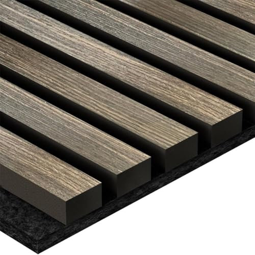 Metzler 2er Set - Akustikpaneele aus Echtholz Furnier | Wandverkleidung Wandpaneele Lamellenwand | Eiche rustikal geräuchert | Filz schwarz | 240 x 60 cm