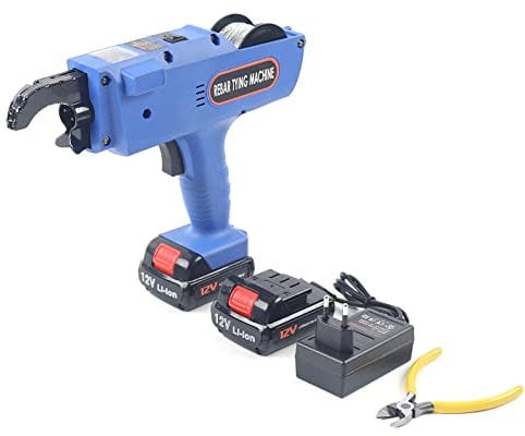 Bewehrungsverbinder，Handheld Stahlband Bindemaschine 8-34mm Drahtbindegerät Bewehrungsbindegerät mit 2Akku (blau)