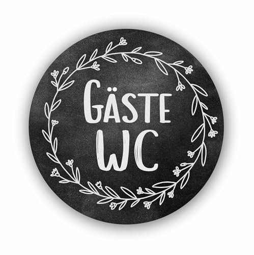Türschild Rund Ø 15cm Kranz Kreide Tafel Vintage WC UV Druck - Made in Germany - (Gäste WC)
