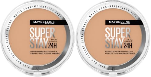 Maybelline New York 2-in-1 Puder Make-Up, Wasserfest und mattierend mit hoher Deckkraft, Super Stay Hybrid Powder Foundation, Nr. 48, 1 Stück (Packung mit 2)
