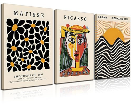 Gerahmte Galerie-Wandkunst, Picasso Matisse Bauhaus-Set, Leinwanddrucke, abstrakte Gemälde, Poster, Orange, Schwarz, moderne, minimalistische Wanddekoration, Bilder geeignet für Schlafzimmer,