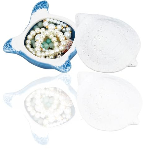 GOMAKERER 1 plateau à Bijoux Tortue avec Couvercle, Pot de Rangement en Porcelaine de Style Océan, Bol à Clés, Plats à Bonbons, Plateau à Bibelots pour Décorations D'Exposition de Table D'Entrée