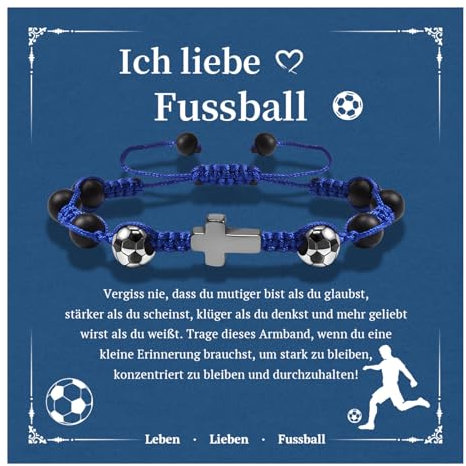 BOCHOI Fußball-Armband Geschenke für Jungen, Teens Kreuz Obsidian Armband - Ostern Geburtstag Geschenk für Teenager, Söhne, Enkel - Bracciale Ragazzi DE