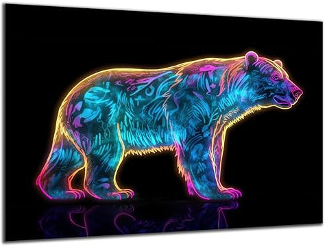 DARO Design - Wand-Bild 6mm HDF 40x30 cm Neon Bär - Wand-Deko Bilder Wohnzimmer