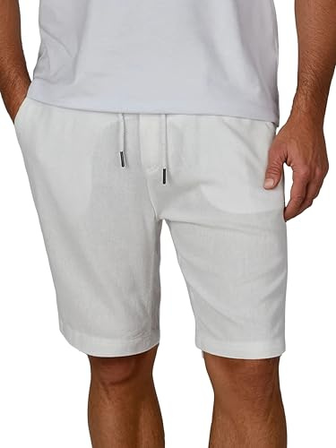 riverso Leinen Shorts Herren Sommer Regular Fit RIVOliver Kurze Hosen Bermuda Knielang Einfarbig, Größe:5XL, Farbe:White