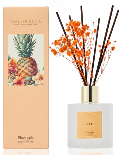 COCORRÍNA Raumduft Reed Diffuser mit 8 Duftstäbchen 200ml- Ananas, Natürlich, Langanhaltend, Home Duft ätherisches Öl Reed Diffusor für Badezimmer Regal Dekoration