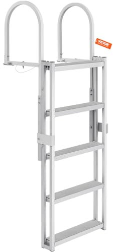 VEVOR Scaletta per Pontile Retrattile 5 Gradini, Portata 158 kg, Scaletta per Barca per Pontone Lega di Alluminio Altezza Regolabile 1700-2005 mm Scaletta Antiscivolo per Barca Piscina