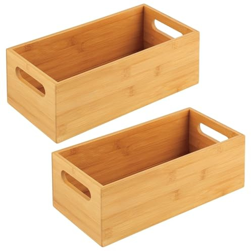 mDesign Aufbewahrungsbox für die Küche – praktische Holzbox mit integrierten Griffen – offene Ablage aus Bambus zur Aufbewahrung von Küchenutensilien – 2er-Set – naturfarben