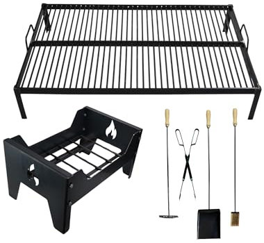 Sor pampa grill - Griglia argentina di alta qualità, in ferro, per barbecue Parrilla Asado, con manico + braciere + strumenti per il fuoco, 100 x 60 cm