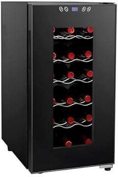 Cantinetta Vino Doppia Temperatura 18 Bottiglie Refrigerata con Illuminazione LED e Funzionamento Silenzioso, Regolazione Temperatura 12-18°C, Mini Frigo per Vini (18 Bottiglie)