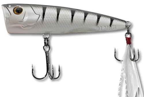 LMAB Topwater Köder Splash Vibe 70F, 7 cm Popper Angeln, bleifrei, Popper Angelköder, Oberflächen Wobbler, Oberflächenköder Hecht, Plopper Angeln, Barsch, Rapfen Köder (White Tiger)