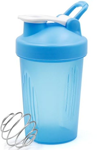 Protein Shaker Bottle with Carry - Handle, Protein Shaker Bottle with Stainless Steel Mixing Wire Ball, BPA Free Leak Proof Screw On Lid, Secure Drink Flip Cap, Portable Workout Water Cup