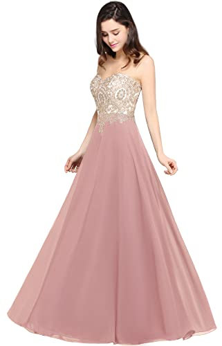 SWEMILE Robe Femme Chic et Elegant Robe Ceremonie Femme Robe de Mariée Robe de Soiree Femme Longue avec Dentelle Col Rond Dos Ajouré sans Manches Robe Rose Pâle 40