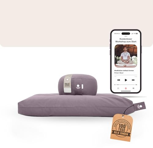 INNER PEACE Meditationskissen Set | Rundes Yoga Kissen & ZabutonMeditationsmatte | 100% Bio-Baumwolle | Waschbar | Oeko-TEX Standard 100 | Zen Meditation Set | Mit geführter Meditation