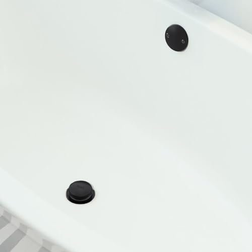 Badewannen-Ablauf- und Überlauf-Set, Mattschwarz, universeller Badewannenstopper mit 2-Loch-Frontplatte und feinem/grobem Gewinde