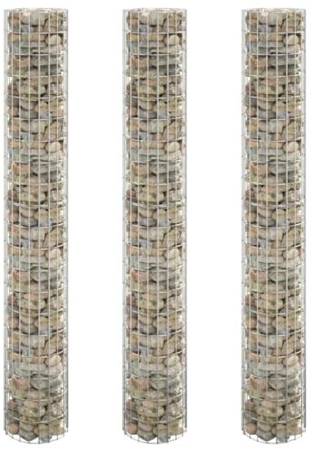 Hovothy Gabionen-Hochbeete 3 STK. Rund Gartenmauer Pflanzenbeet Gabionenwand Gabionengitter Gabionenkorb Pflanzbeet Pflanzenwand Gabionenkörbe Silbern 30x200 cm Verzinkter Stahl