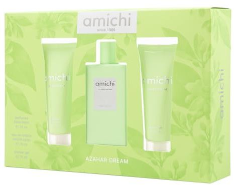 AMICHI - Azahar Dream Colonia 75 ml + Crema Corporal + Gel de Baño, Estuche de Regalo Mujer, Perfume Formato Spray, Eau de Toilette Femenina, Agua Fresca, Fragancia Cítrica, Aroma Exótico