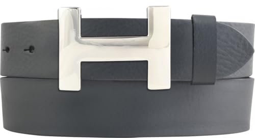 Designer Gürtel HENRY aus Vollrindleder 4 cm | Eleganter Ledergürtel für Damen und Herren 40mm | Silber glänzend | Dunkelgrau 80cm